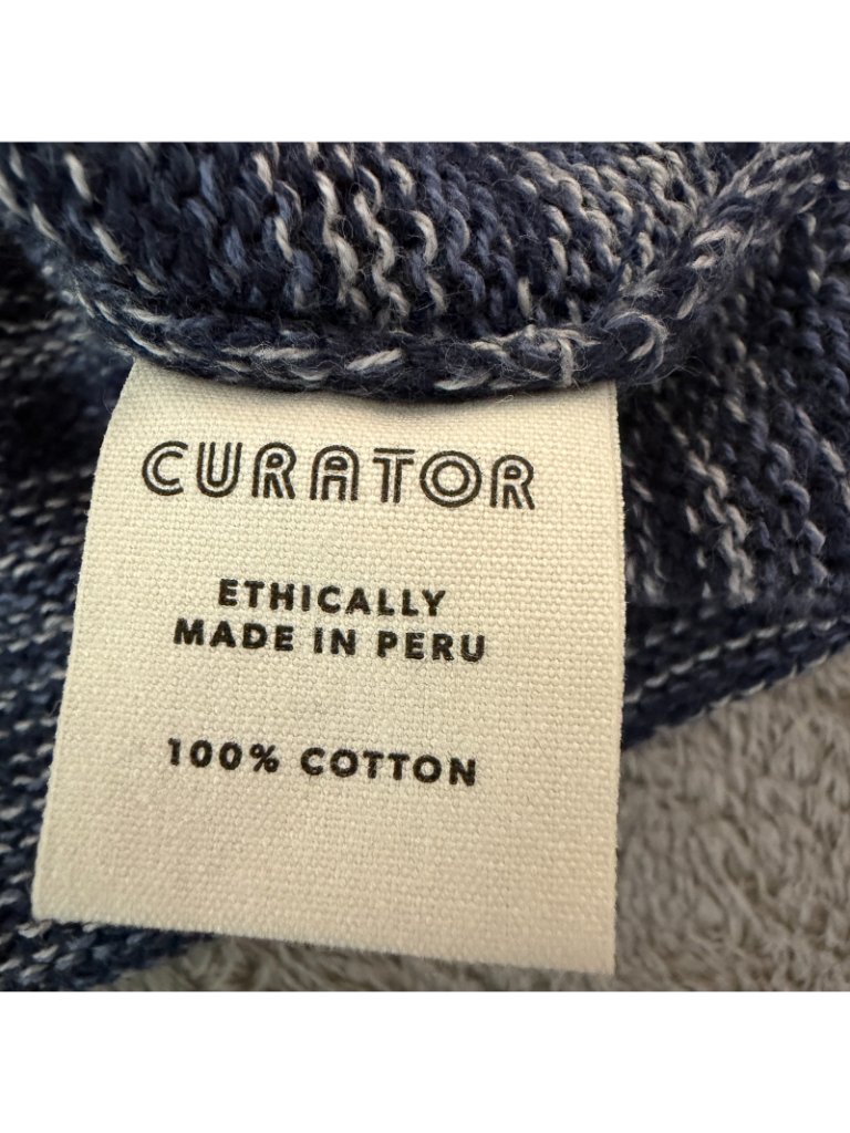 Curator Sf Fringe Sweater 100% Cotton Xl-2xl Blue Ethically Made Peru — image 7 of 7
